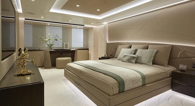 a large bedroom with a large bed aboard ARKADIA Yacht for Charter