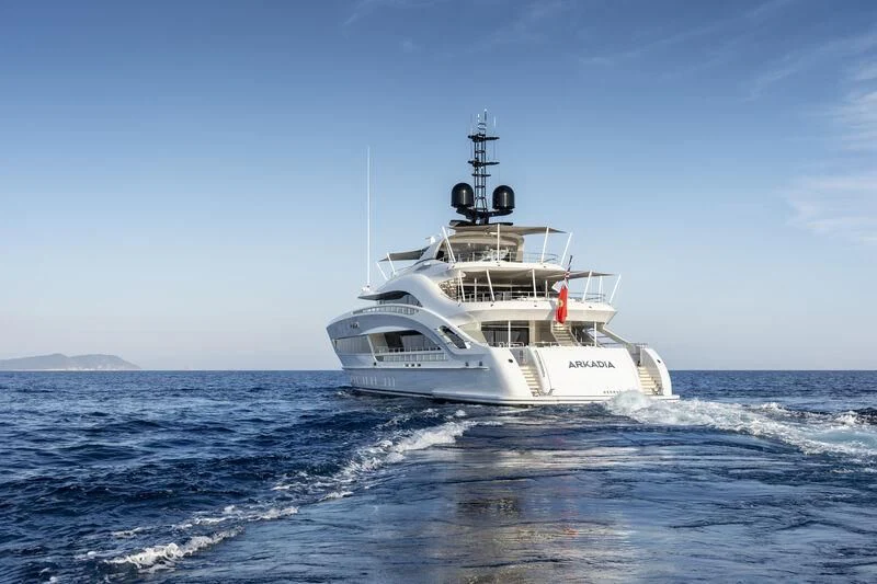 a white boat in the water aboard ARKADIA Yacht for Charter