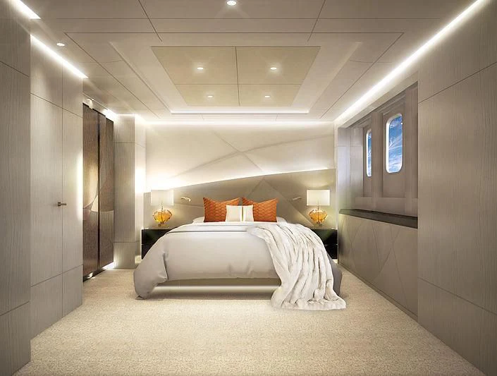 a bed in a room aboard ARKADIA Yacht for Charter