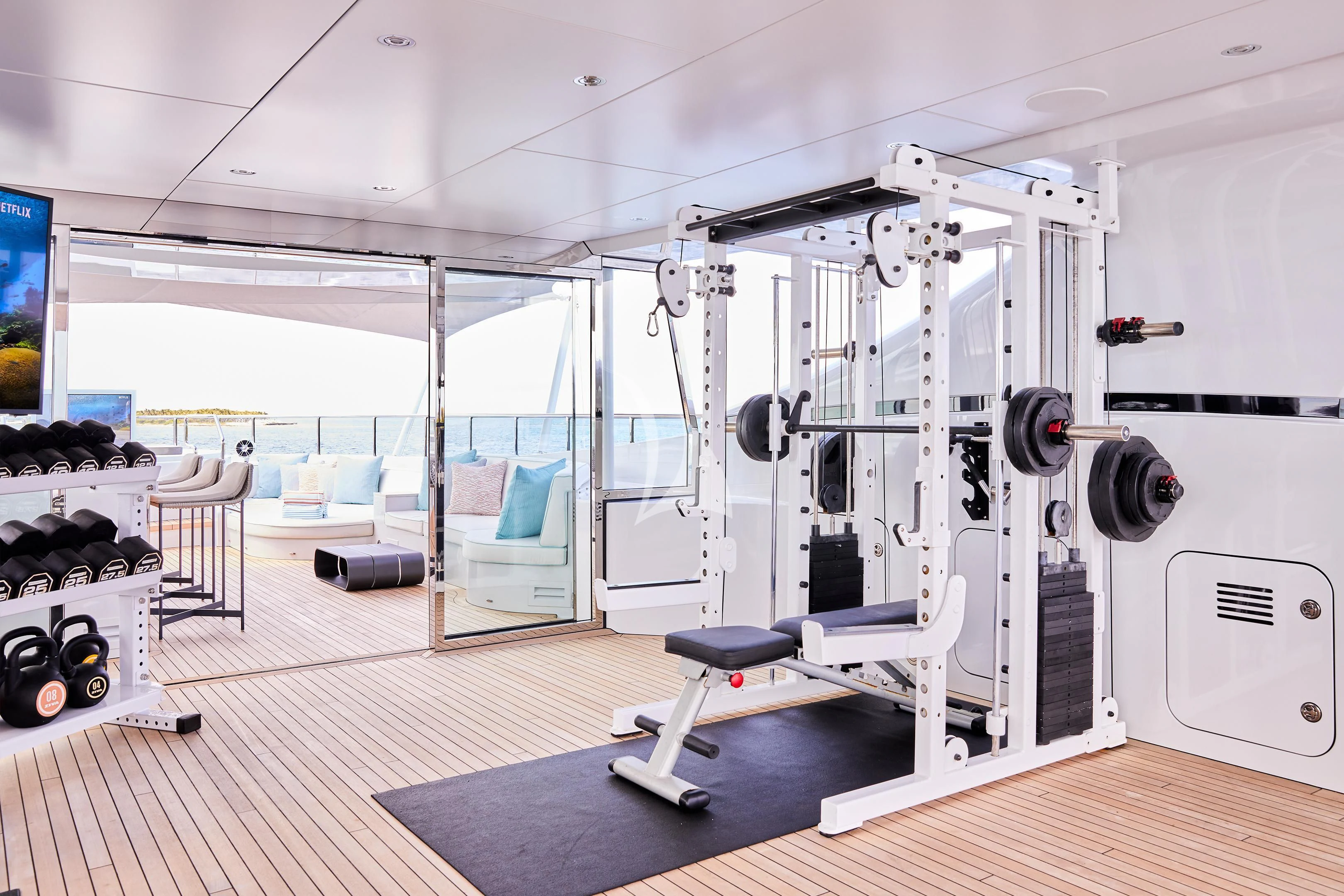 a room with large white equipment aboard ARKADIA Yacht for Charter