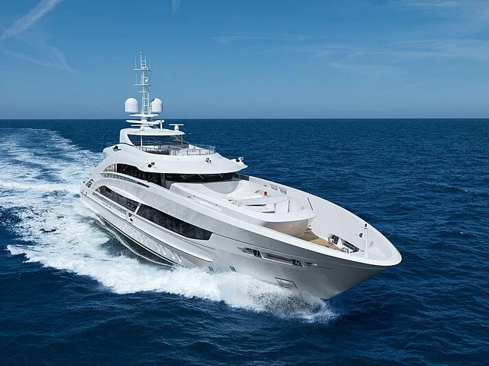 a white yacht on the water aboard ARKADIA Yacht for Charter