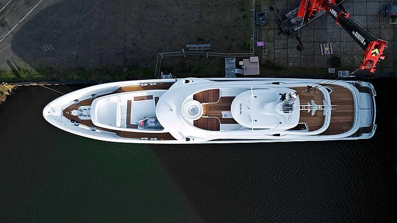 a white and black object with a white circle on it aboard ARKADIA Yacht for Charter