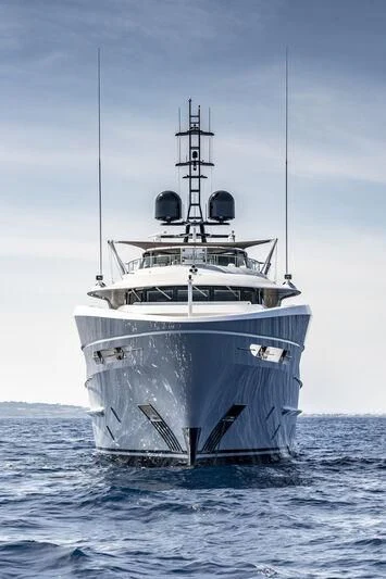 a large white boat in the water aboard ARKADIA Yacht for Charter