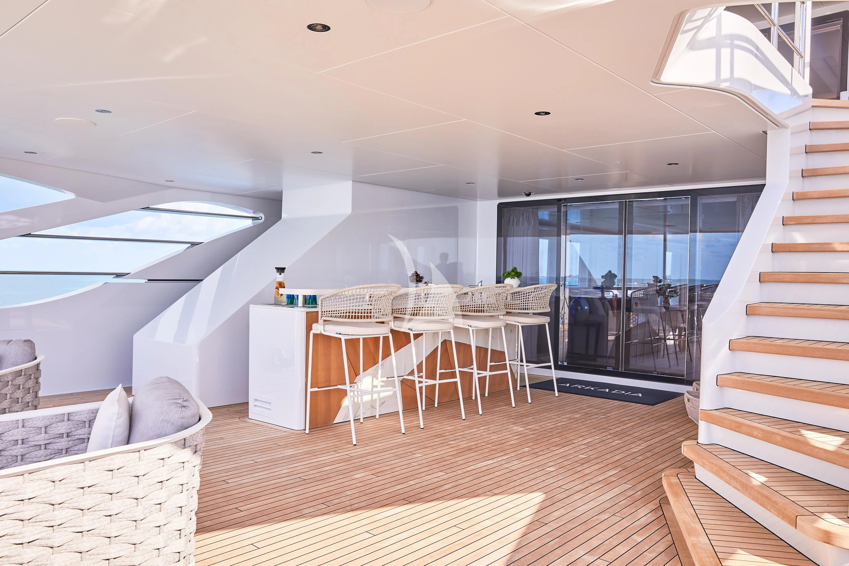 a room with a staircase and a staircase aboard ARKADIA Yacht for Charter
