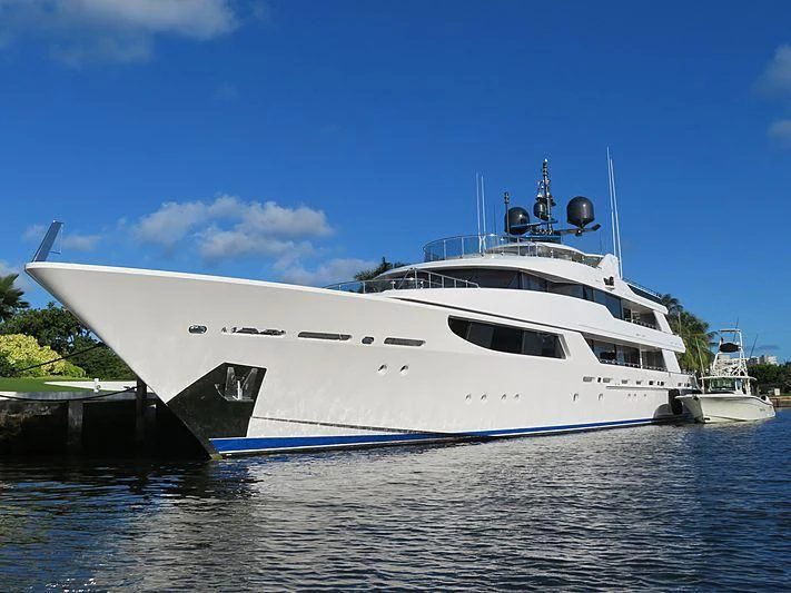 a white yacht docked aboard SEANASH Yacht for Sale
