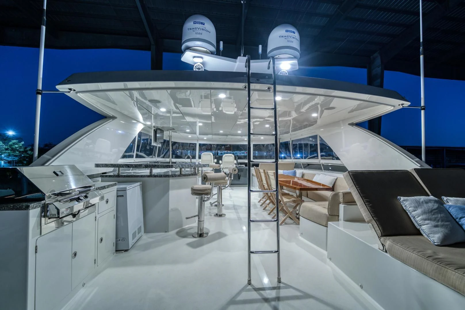 a large white building with a dome roof and a satellite dish on the roof aboard SANCTUARY Yacht for Sale