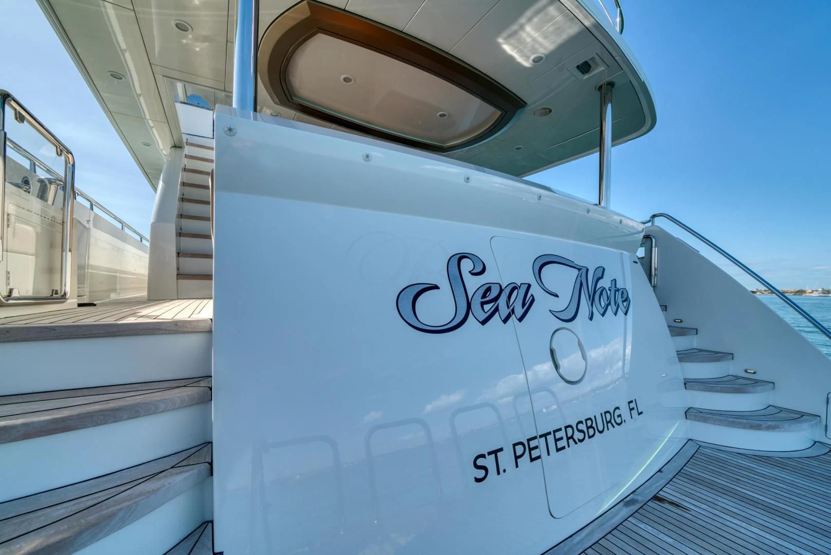 a white sign on a boat aboard SANCTUARY Yacht for Sale