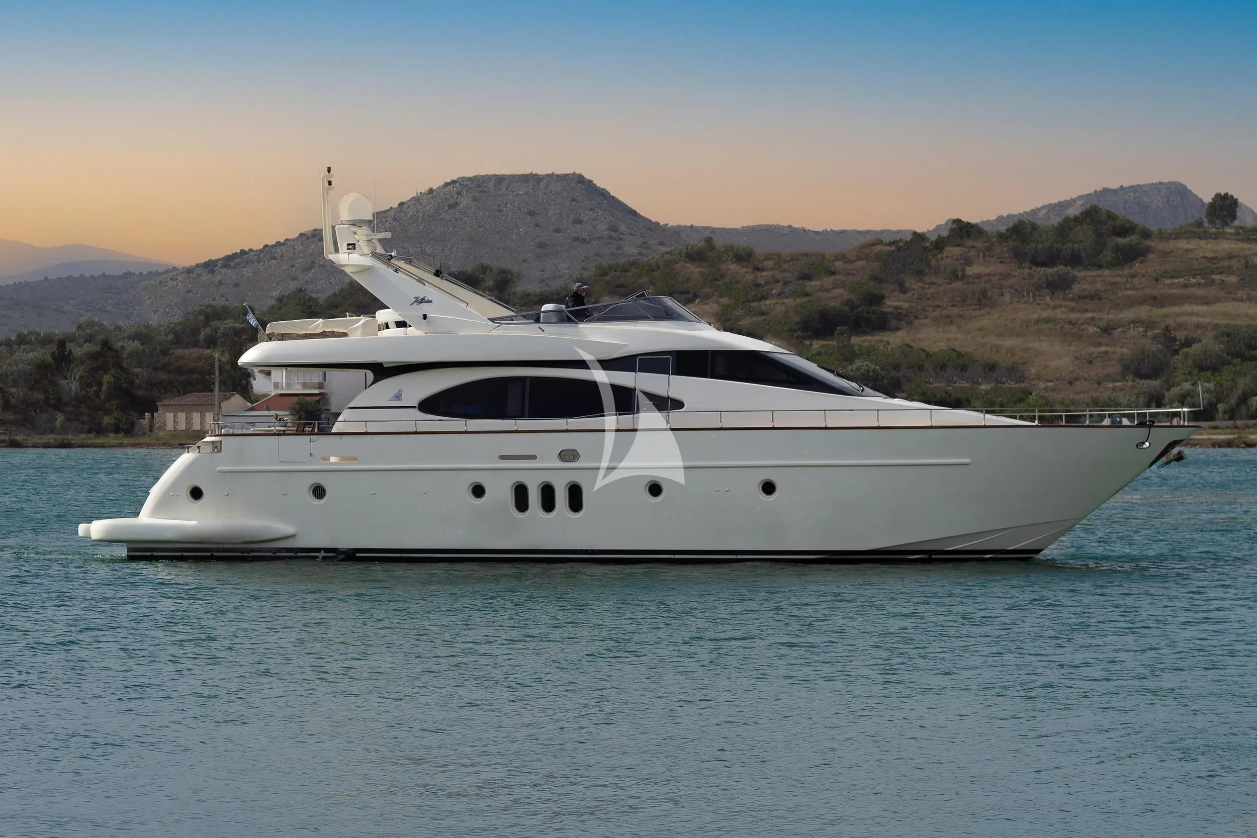 a white yacht in the water aboard ESTIA ZEUS Yacht for Charter