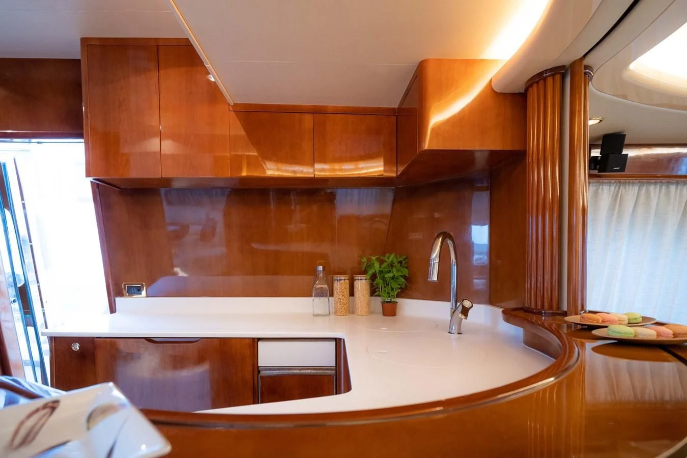 a kitchen with a large counter aboard ESTIA ZEUS Yacht for Charter
