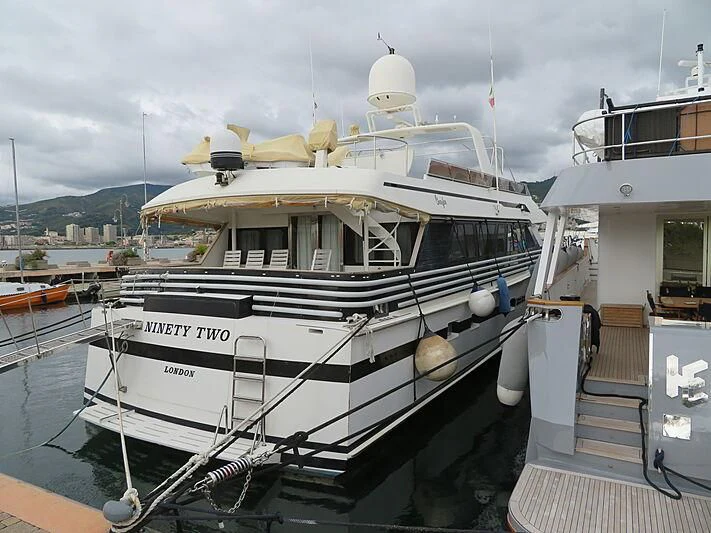 a boat docked at a pier aboard NINETY TWO Yacht for Sale