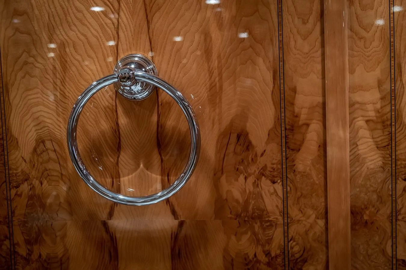 a metal object on a wood surface aboard LADY ADELHEID Yacht for Sale