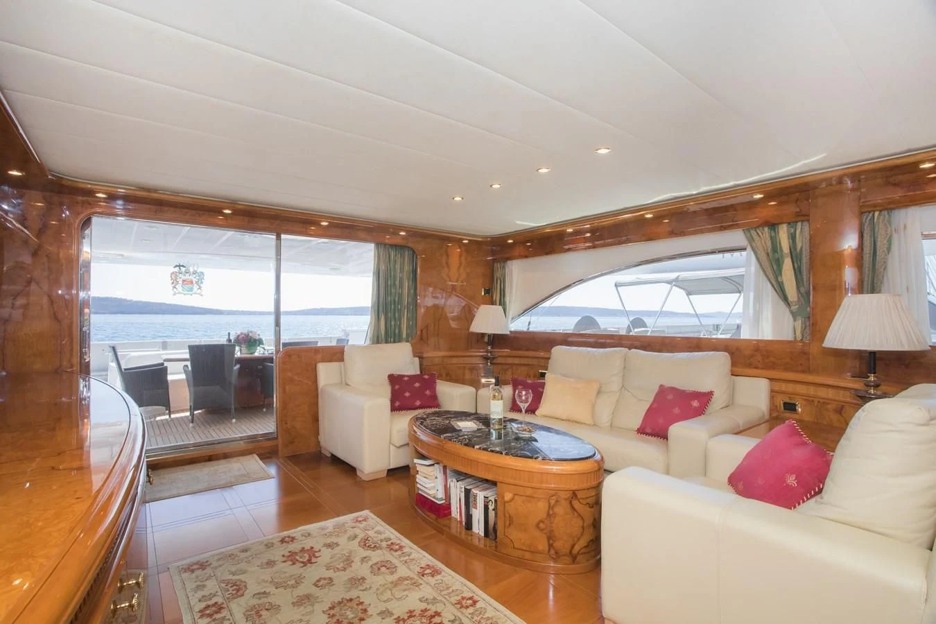 a living room with a large window aboard LADY ADELHEID Yacht for Sale
