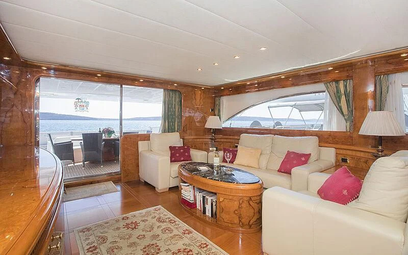 a living room with a large window aboard LADY ADELHEID Yacht for Sale