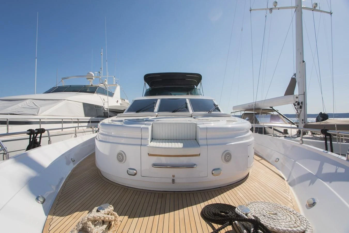 a white boat on a deck aboard LADY ADELHEID Yacht for Sale