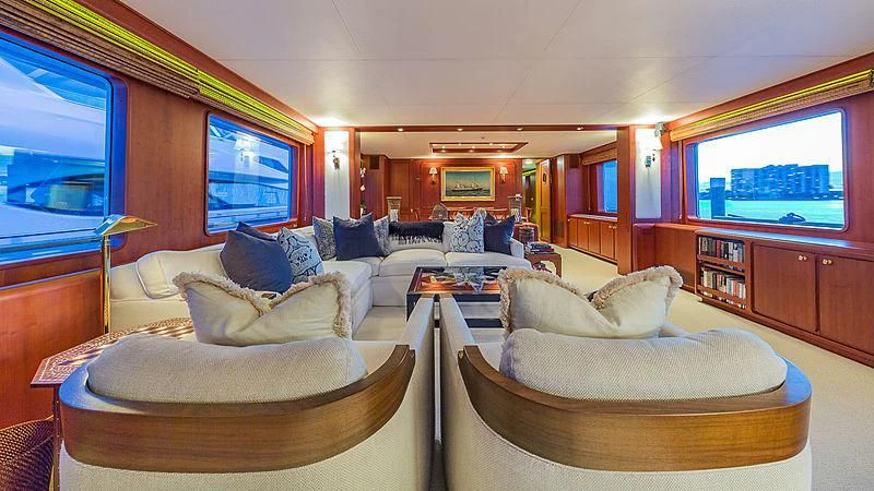 a living room with a large window aboard CASUAL WATER Yacht for Sale