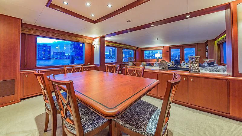 a large dining table in a restaurant aboard CASUAL WATER Yacht for Sale