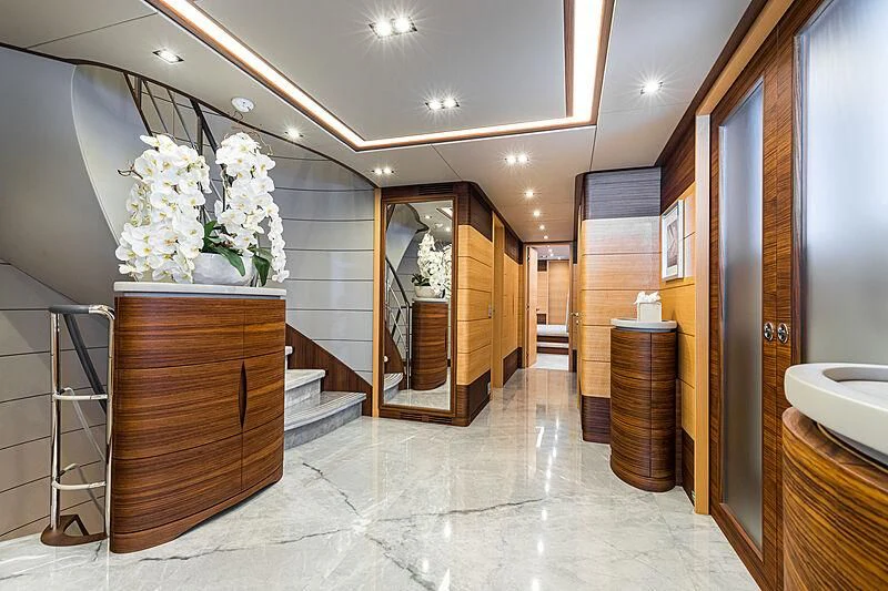 a bathroom with a marble floor aboard BOMBAY Yacht for Sale