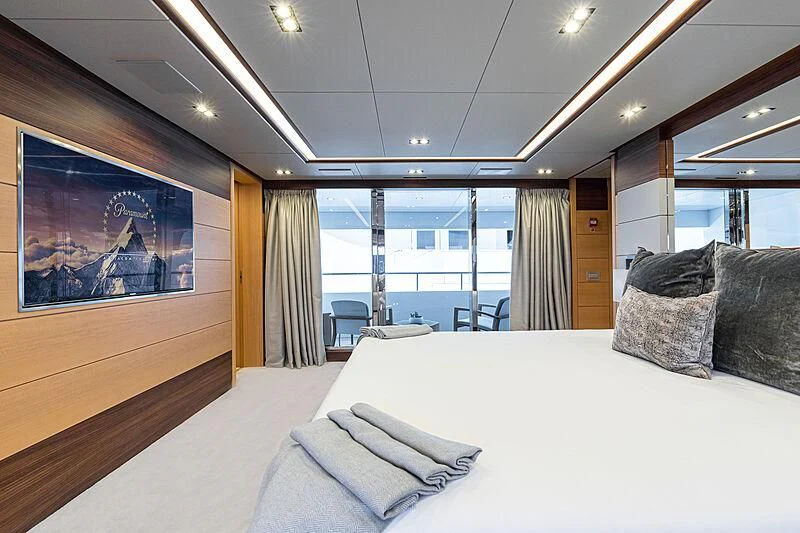 a bed in a room aboard BOMBAY Yacht for Sale