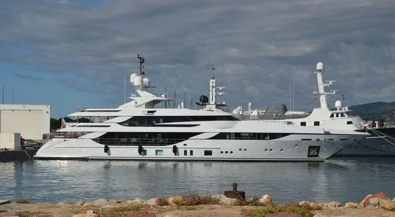 a large white ship aboard BOMBAY Yacht for Sale