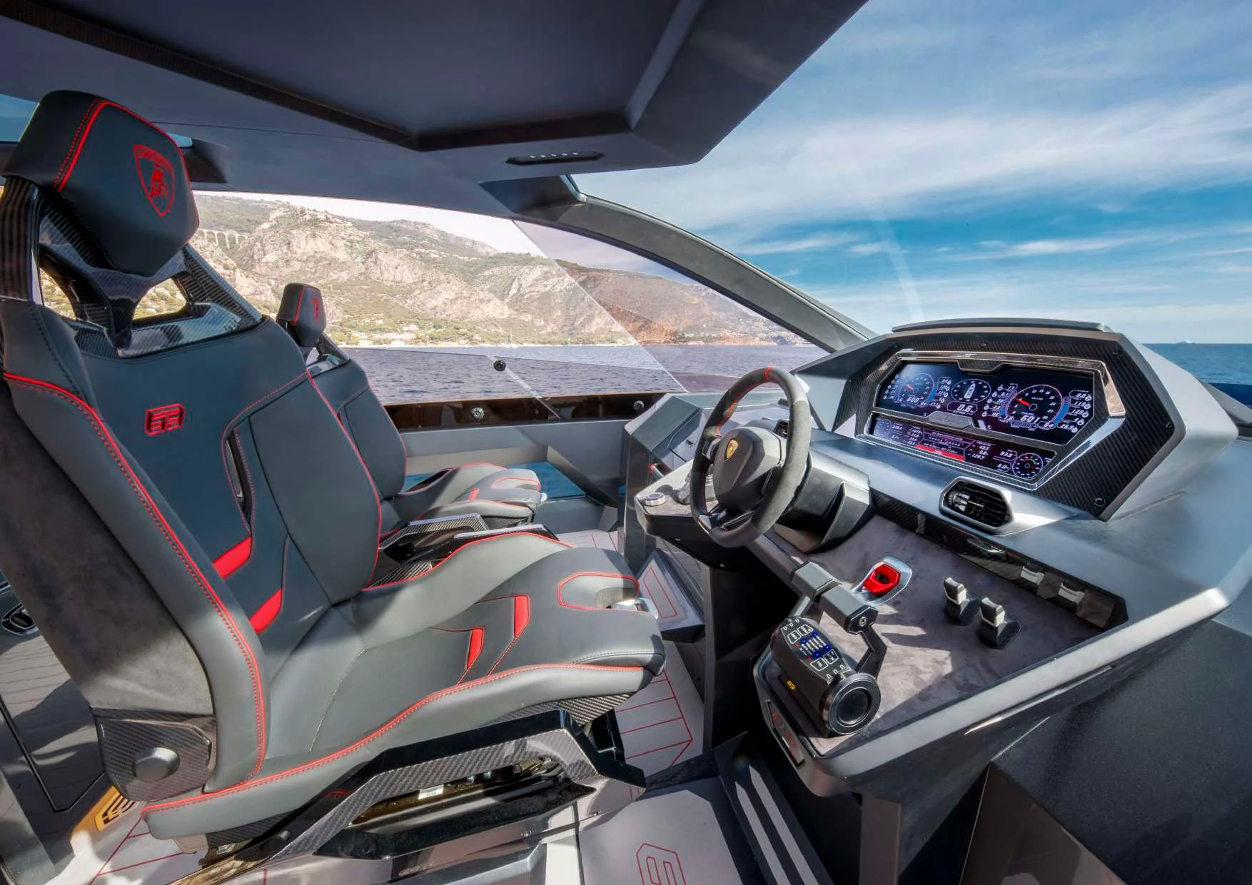 the inside of a car aboard FAST ONE Yacht for Charter