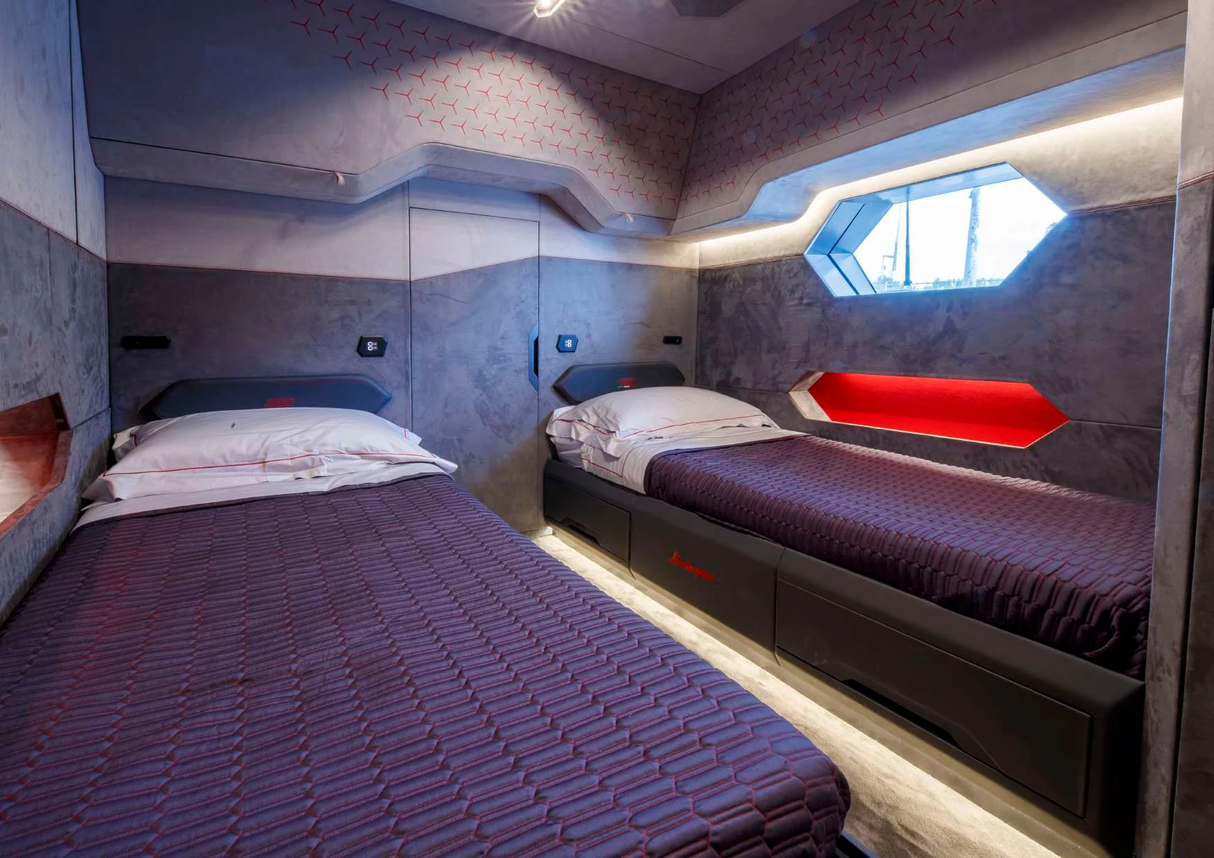 a couple of beds in a room aboard FAST ONE Yacht for Charter
