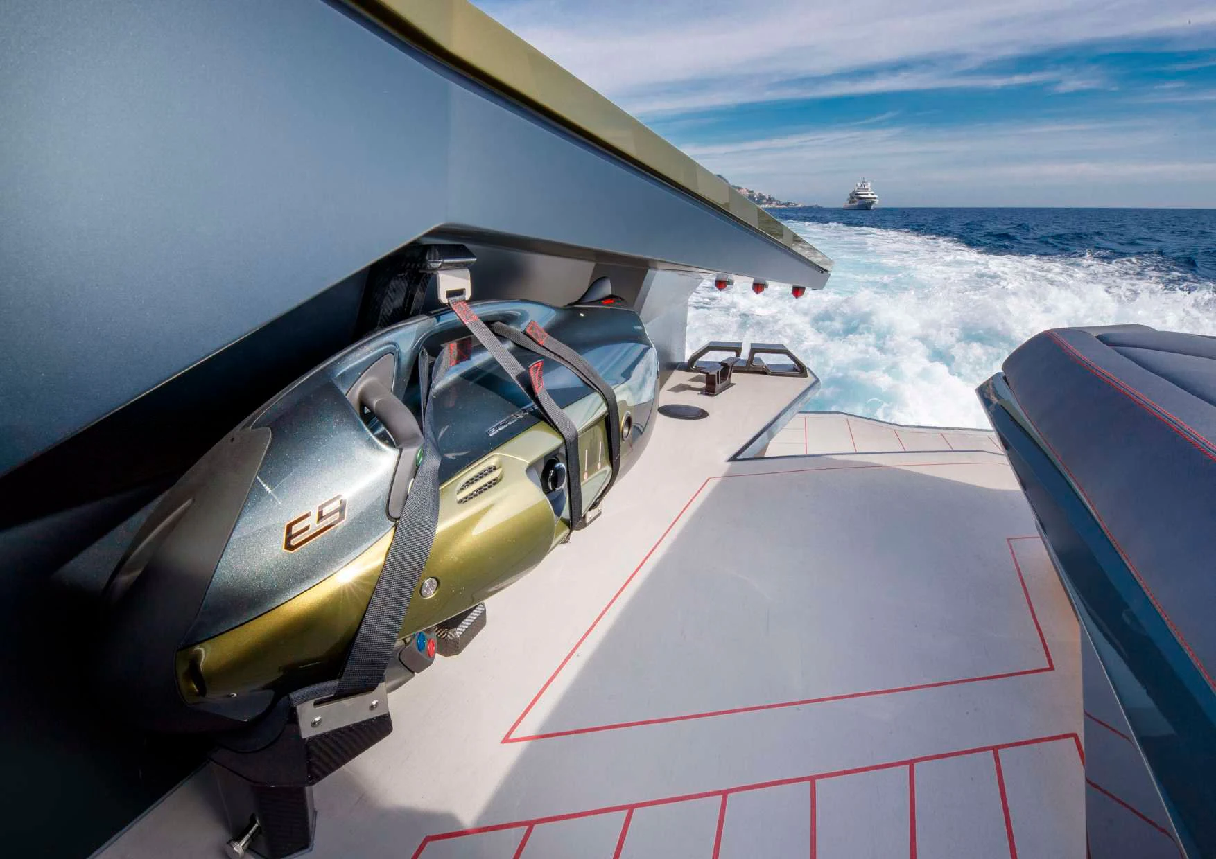 a helicopter on a boat aboard FAST ONE Yacht for Charter