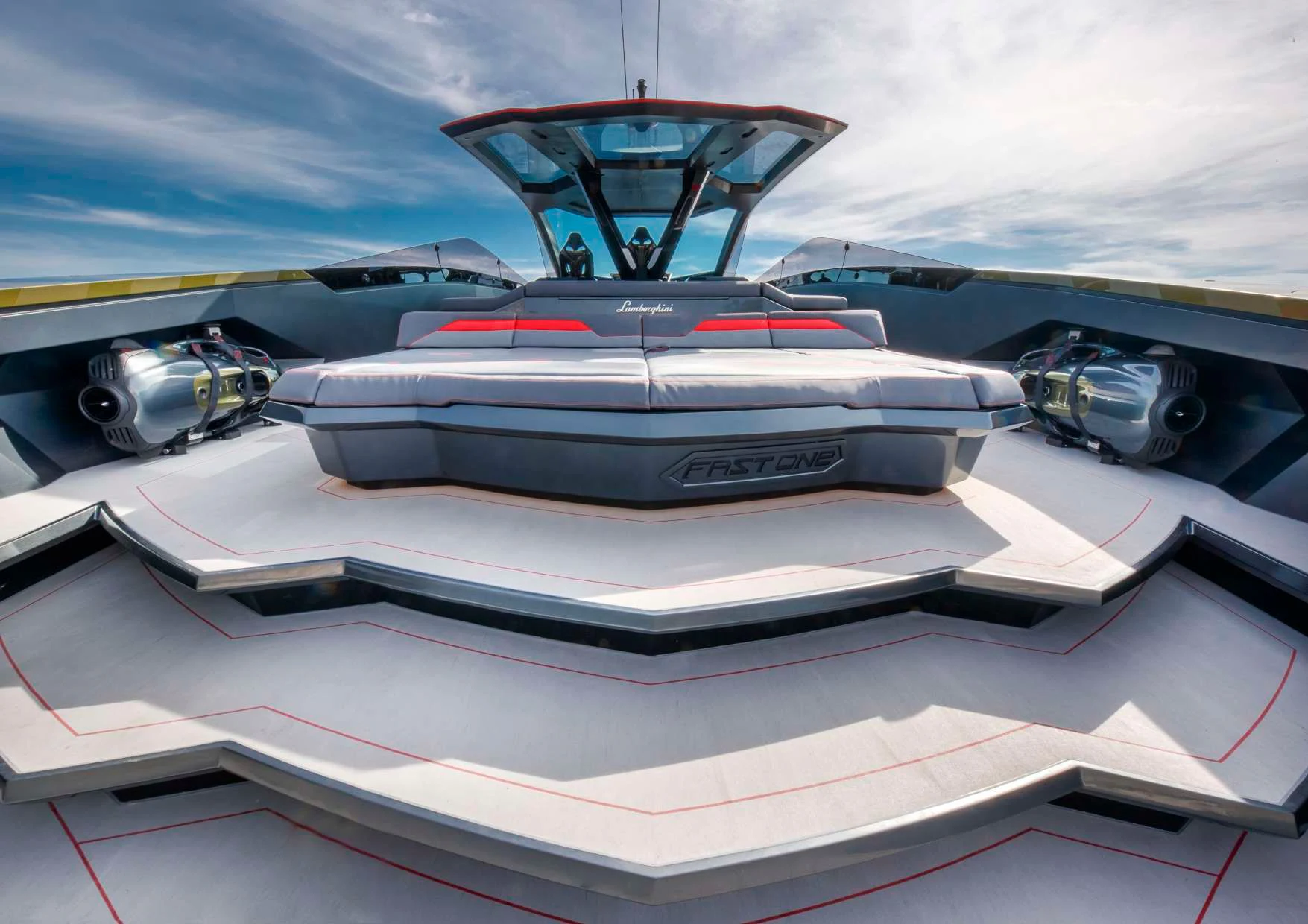 the front of a car aboard FAST ONE Yacht for Charter