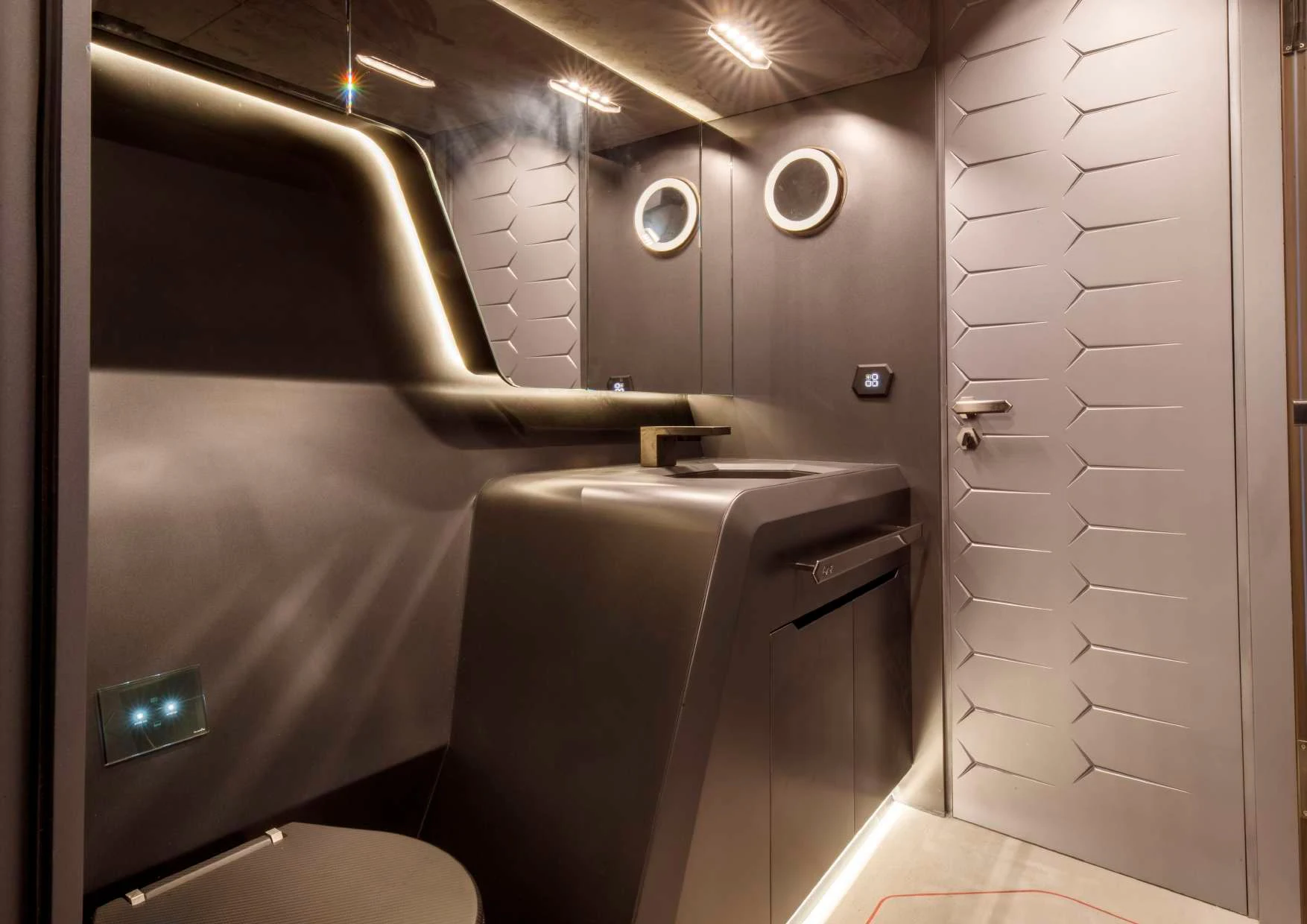 a bathroom with a shower aboard FAST ONE Yacht for Charter