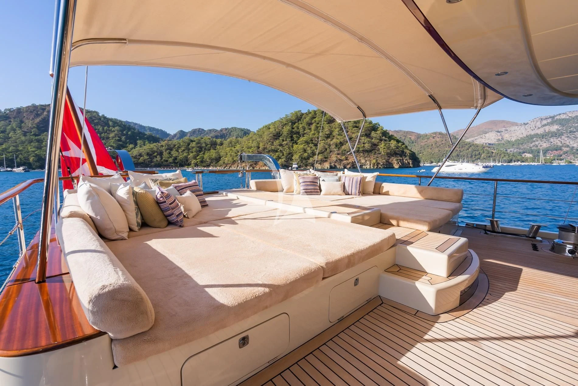 a bed on a boat aboard DAIMA Yacht for Sale