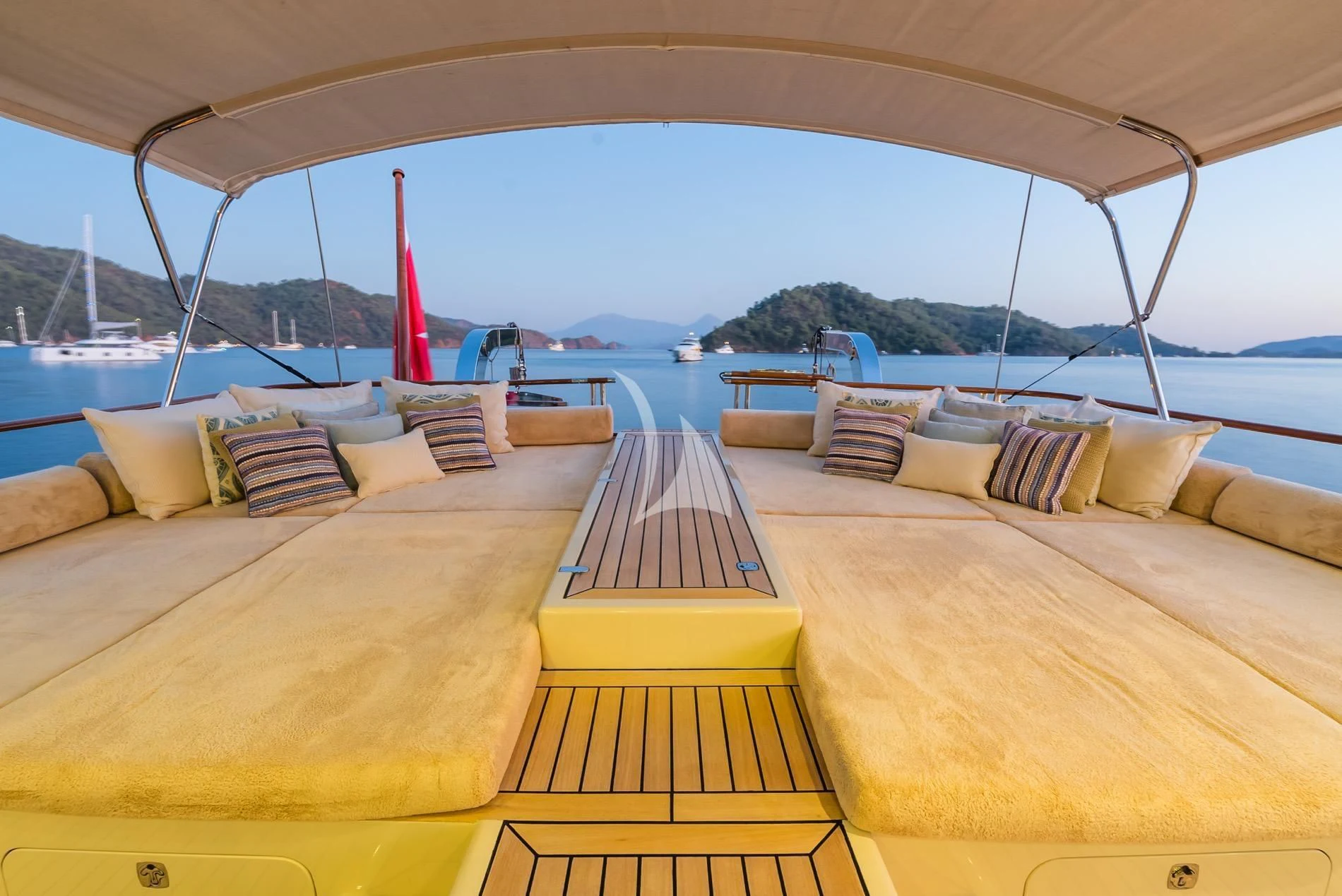 a view of a boat from a cabana aboard DAIMA Yacht for Sale