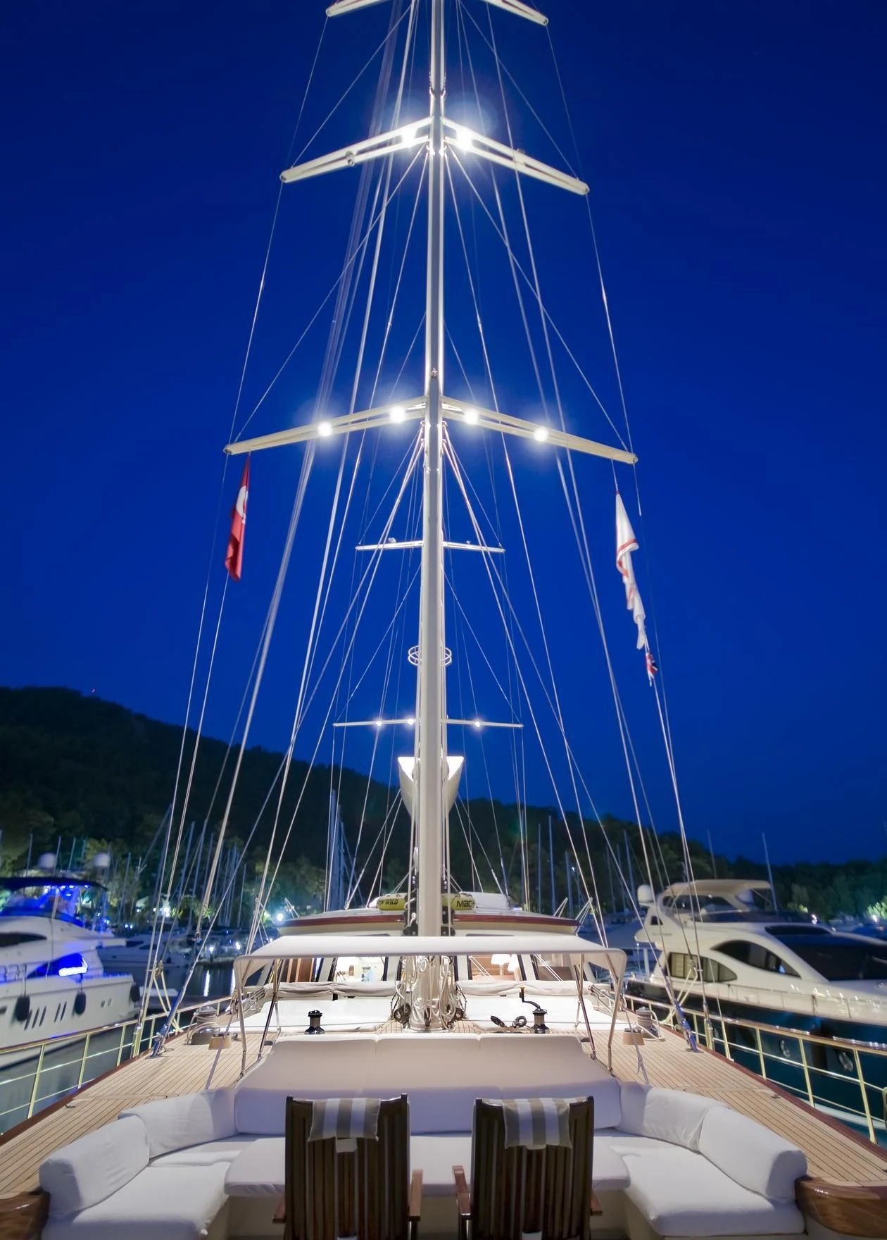 a sailboat on a dock aboard DAIMA Yacht for Sale