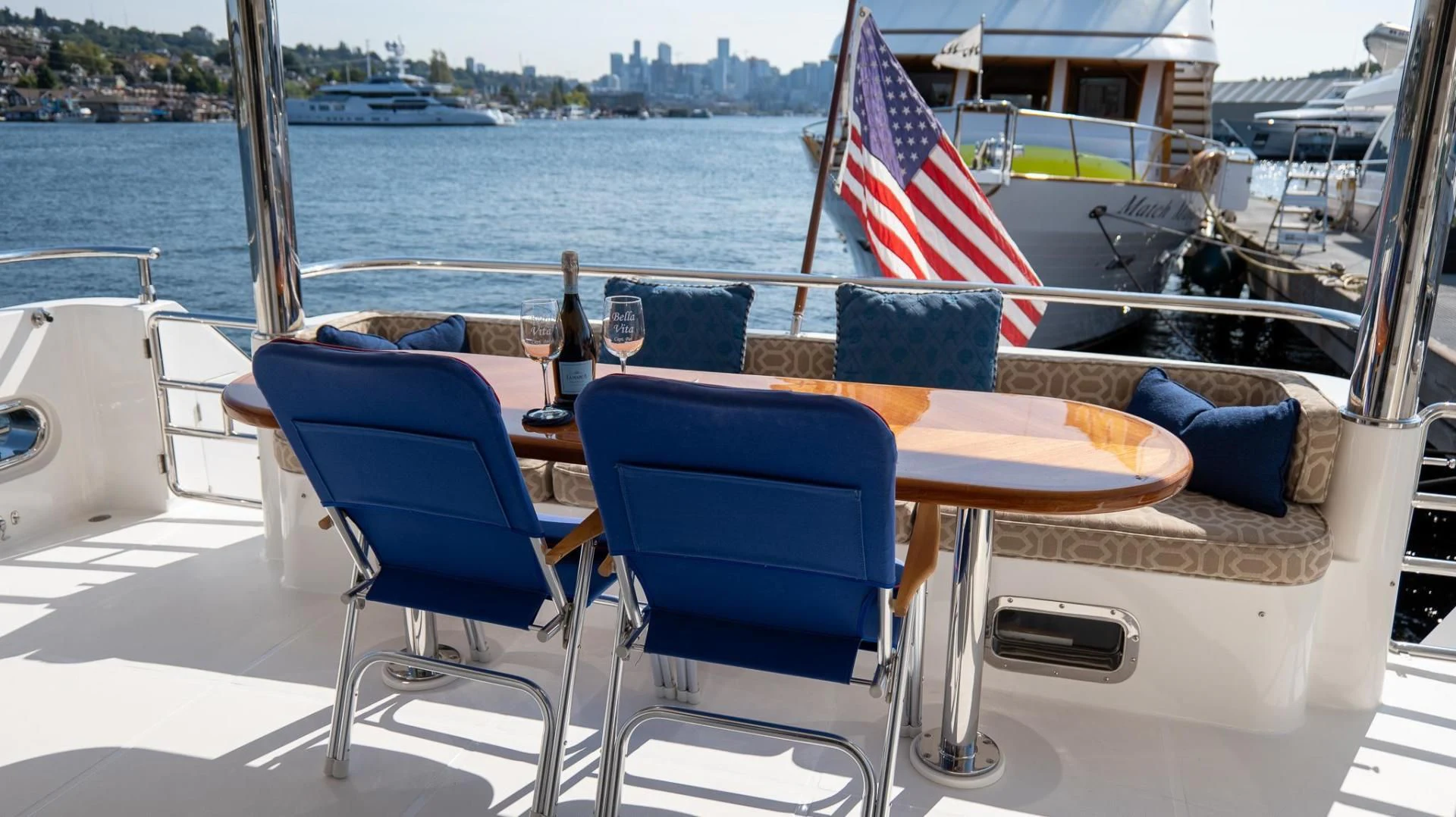 a table on a boat aboard SEA CZAR Yacht for Sale