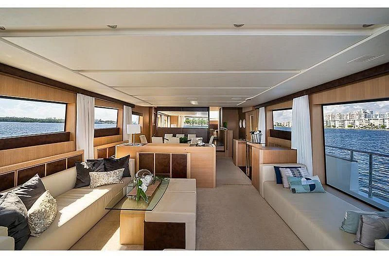 a living room with a large window aboard SEA PEARL 2 Yacht for Sale