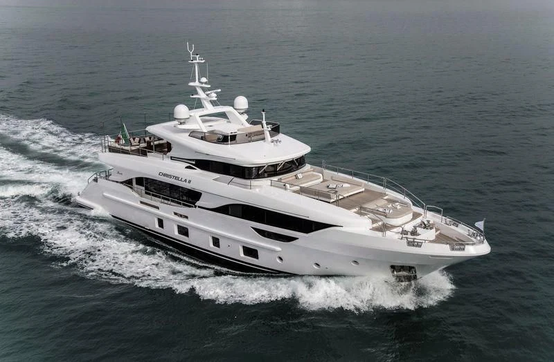 a large white boat in the water aboard CHRISTELLA II Yacht for Sale