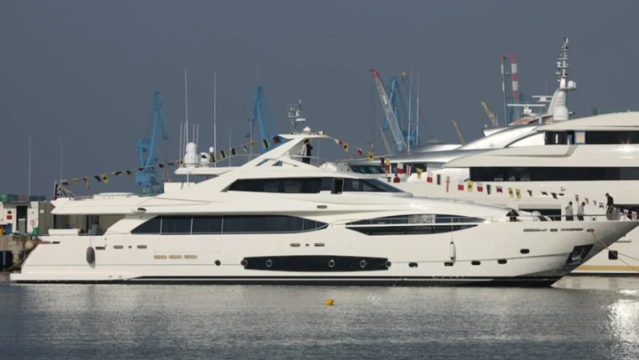 a couple of large white yachts aboard LAVANDA Yacht for Sale