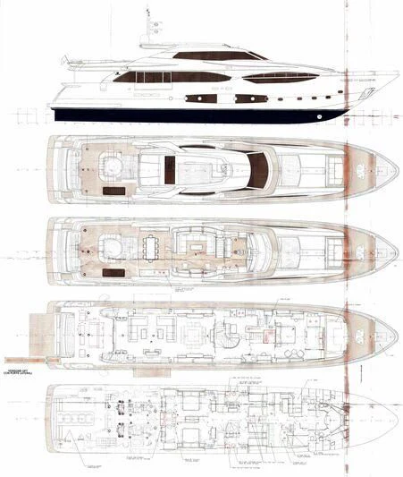 a drawing of a train aboard LAVANDA Yacht for Sale
