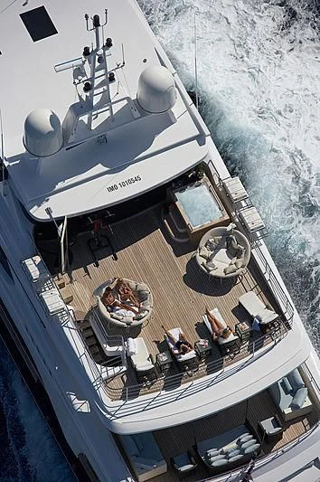 a ship with a group of people on it aboard BURKUT Yacht for Sale