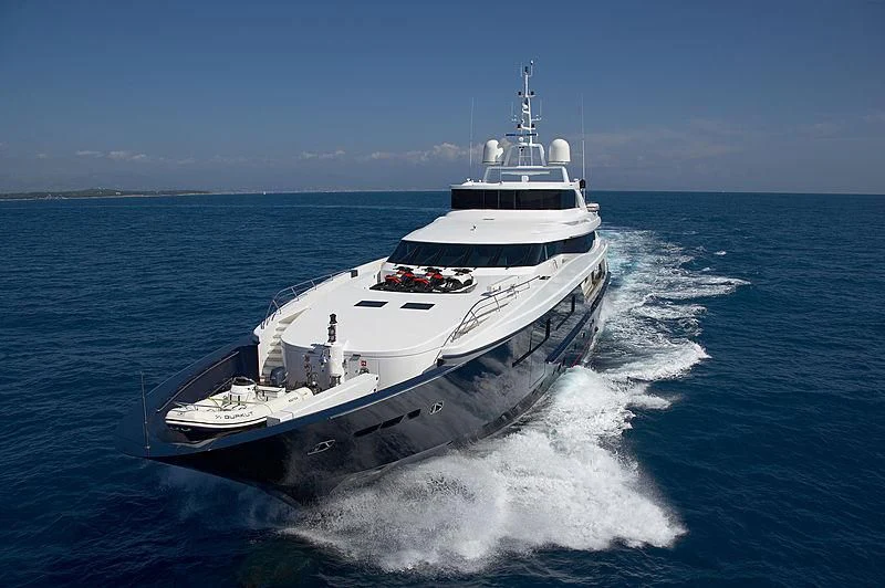 a large white boat on the water aboard BURKUT Yacht for Sale