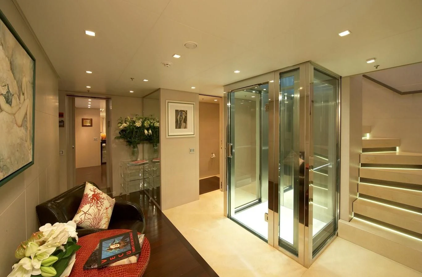 a large glass door in a room aboard BURKUT Yacht for Sale
