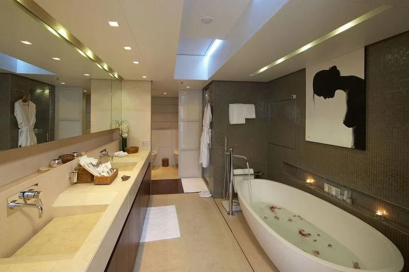 a bathroom with a large tub aboard BURKUT Yacht for Sale