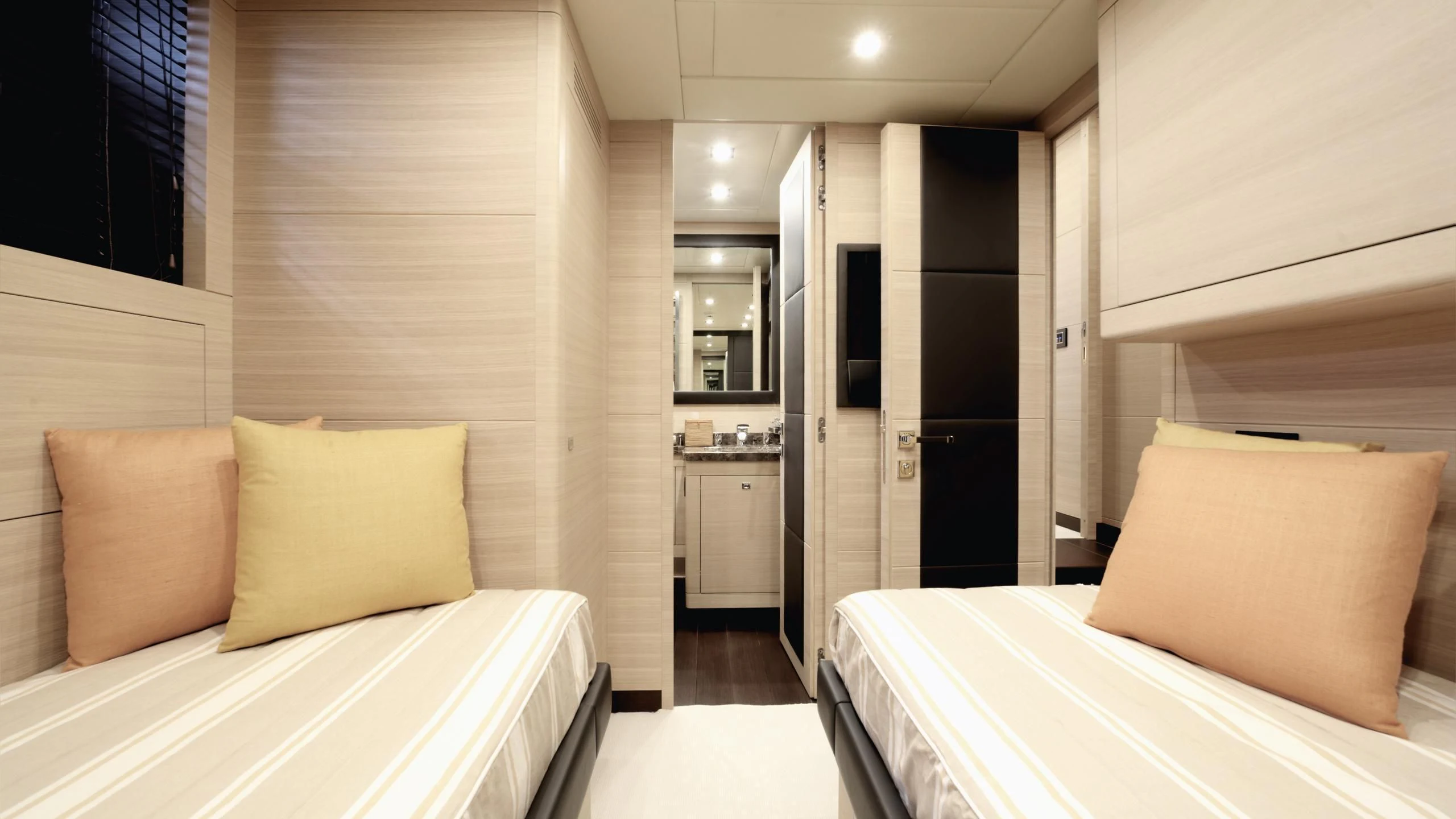 a room with two beds aboard CLARISSA Yacht for Sale