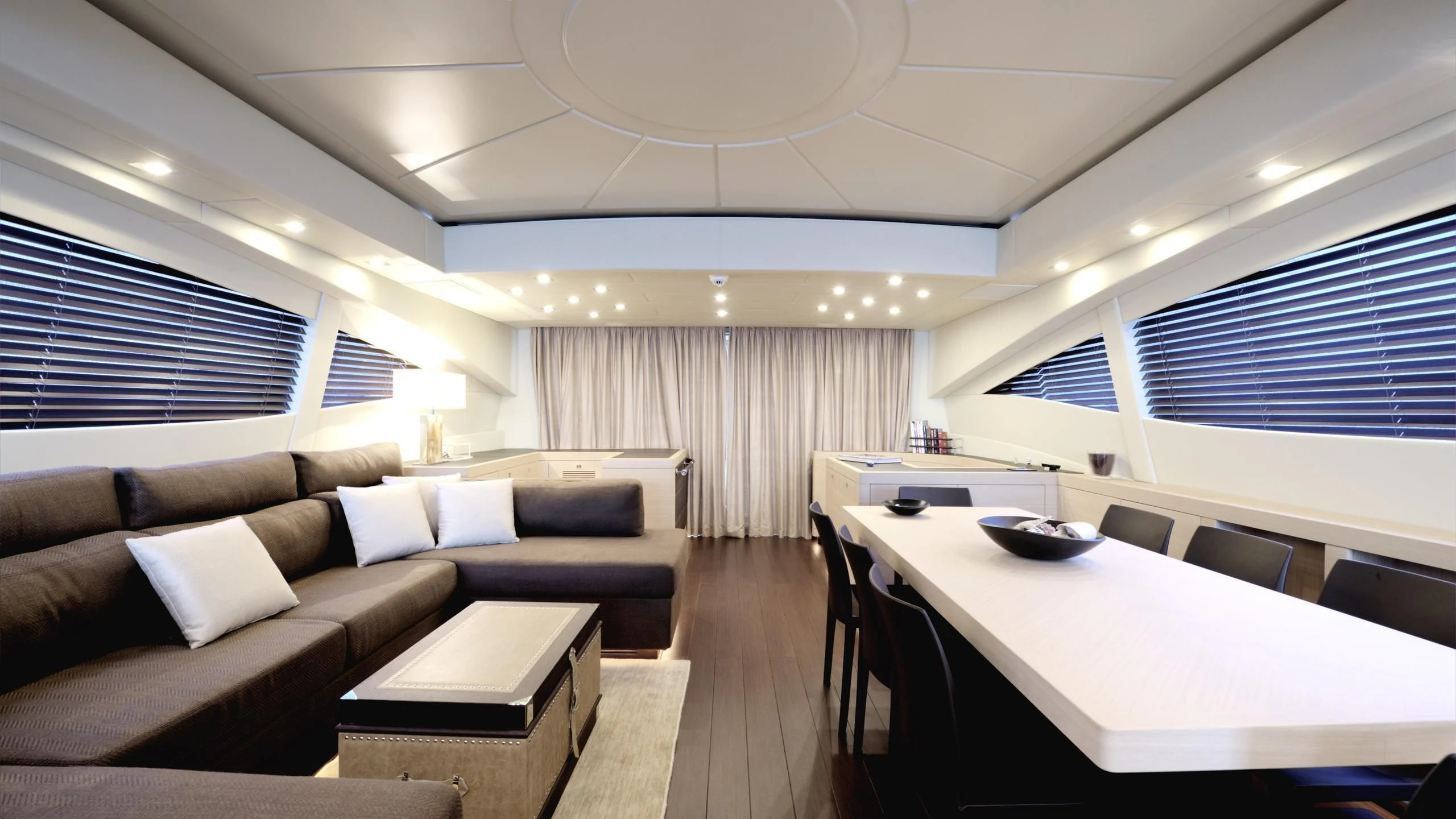 a room with a couch and a table aboard CLARISSA Yacht for Sale