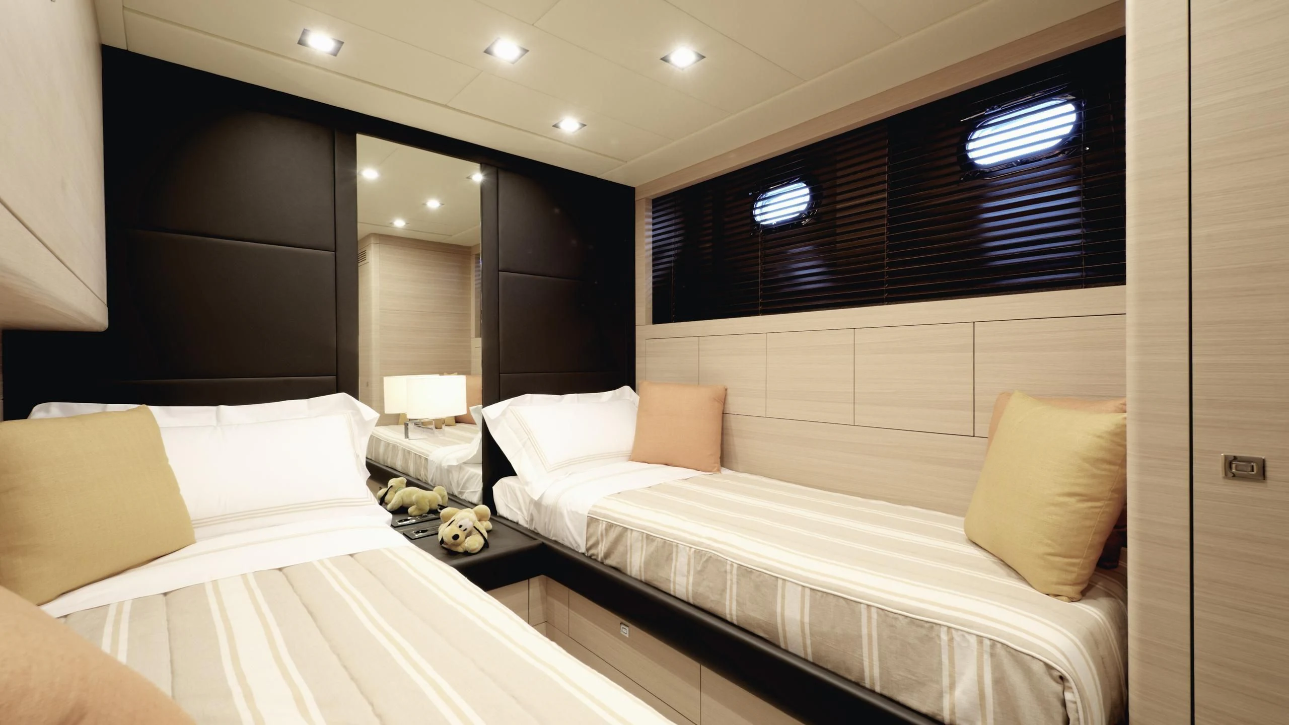 a room with two beds aboard CLARISSA Yacht for Sale