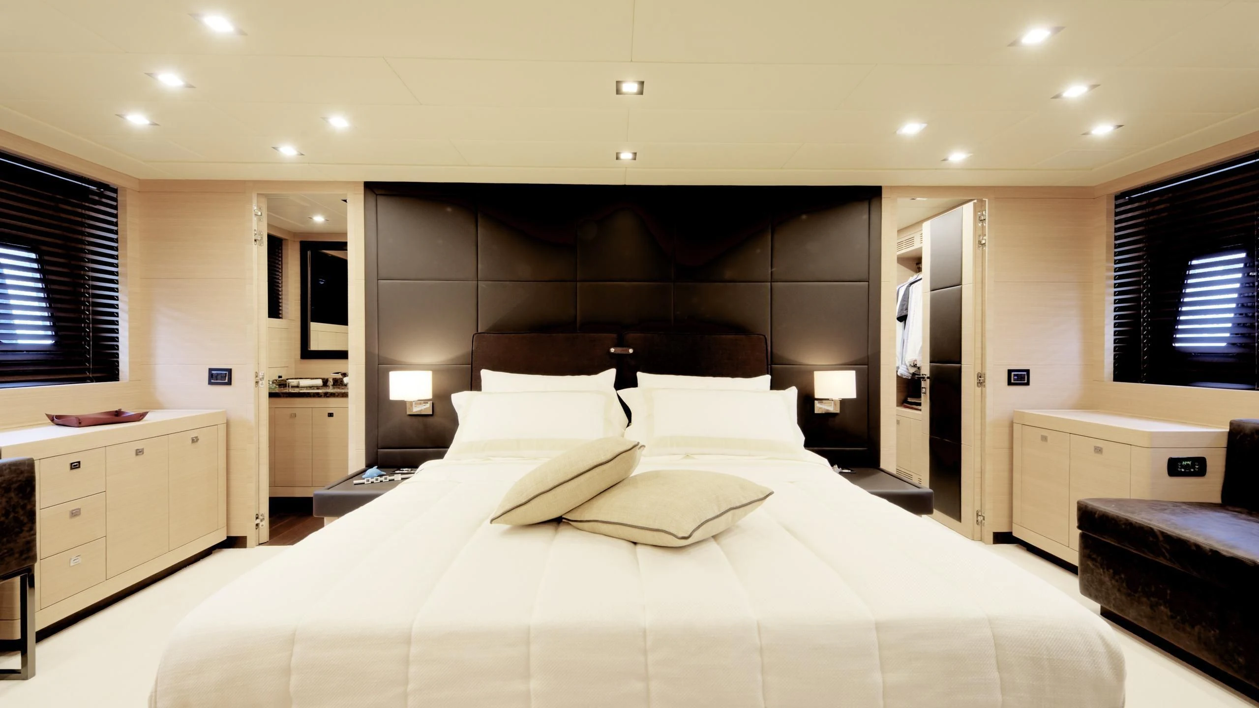 a large bed in a room aboard CLARISSA Yacht for Sale