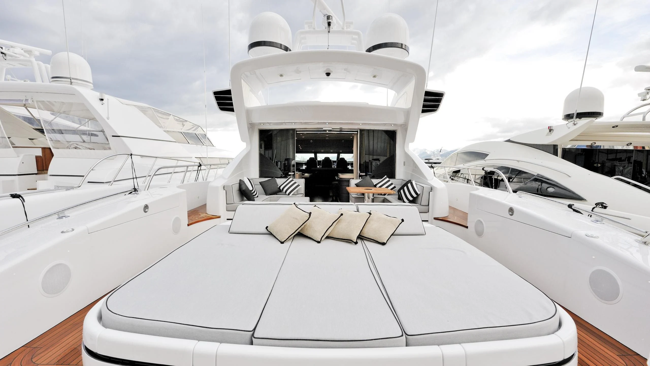 a yacht with a white deck aboard CLARISSA Yacht for Sale