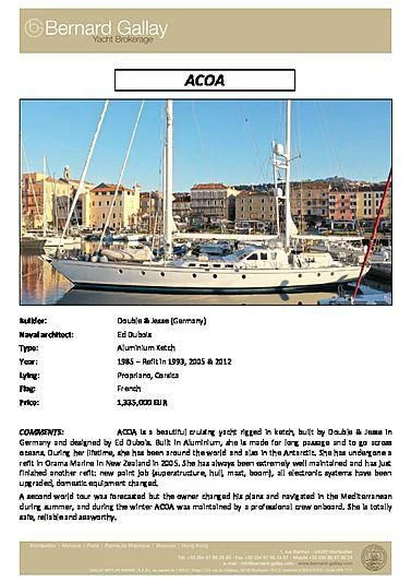 engineering drawing aboard ACOA Yacht for Sale
