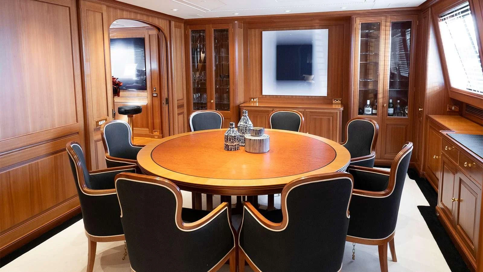 a dining table in a kitchen aboard ALMYRA II Yacht for Charter
