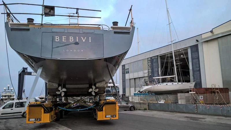 a large ship in a port aboard BEBIVI Yacht for Sale