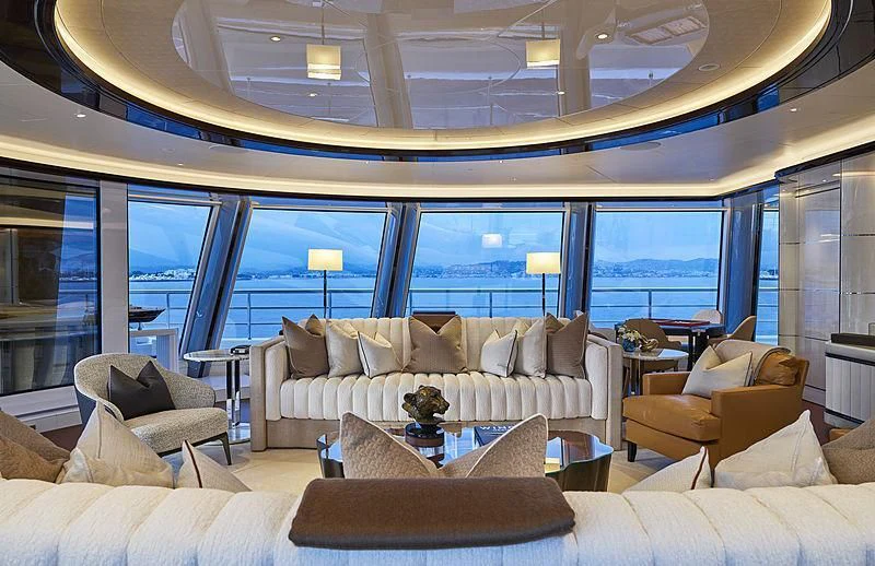 a living room with a large window aboard EXCELLENCE Yacht for Sale