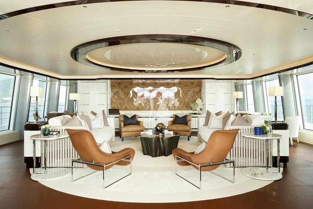 a large room with a large chandelier aboard EXCELLENCE Yacht for Sale
